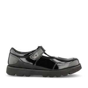 Girls Locket Black Patent T-bar Shoe In Kids F Fit