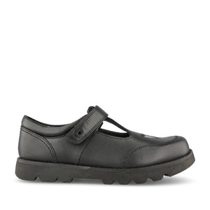 Girls Locket Black Leather T-bar Shoe In Kids F Fit