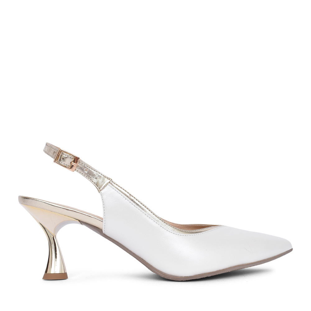 Ladies 8414 Medium Heel Sling Back Court Shoe In Cream