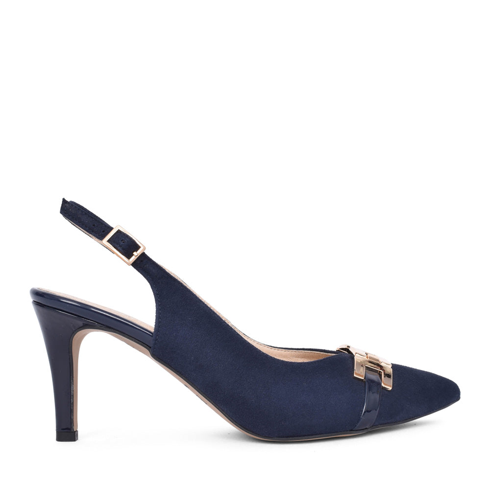 Ladies 8186 Medium Heel Sling Back Court Shoe In Navy