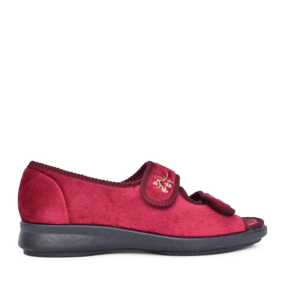 Ladies Ace 2 7175r 2v Extra Wide Double Velcro Slipper In Burgandy