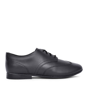 Girls Finja Wing Y Black Leather Laced Shoe In Kids F Fit