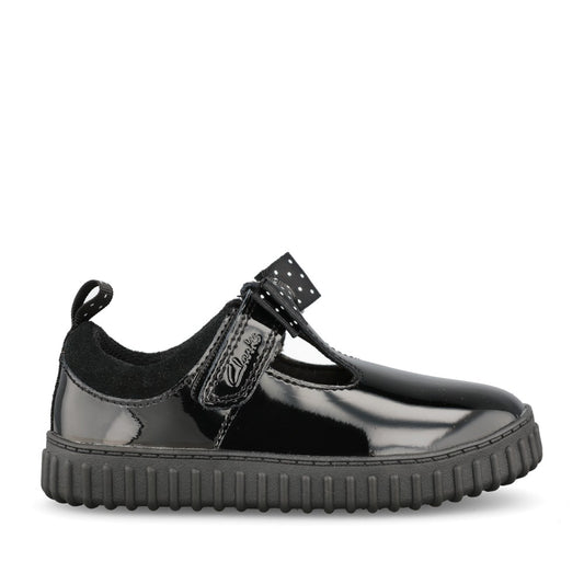 Girls Cove Bow T Black T-bar Shoe In Kids F Fit