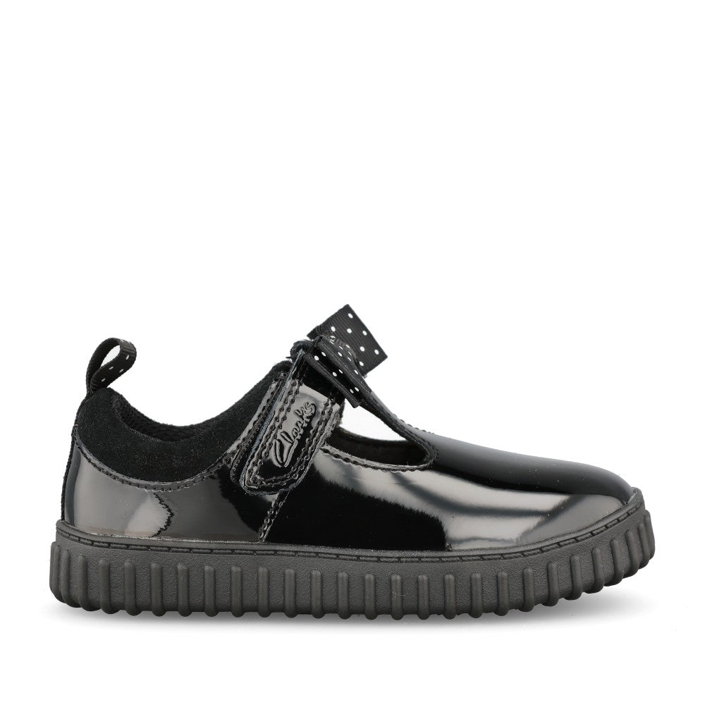 Girls Cove Bow T Black T-bar Shoe In Kids G Fit