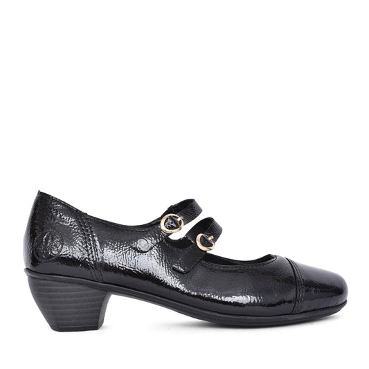 Ladies 41758 Low Heel Strap Shoe In Black