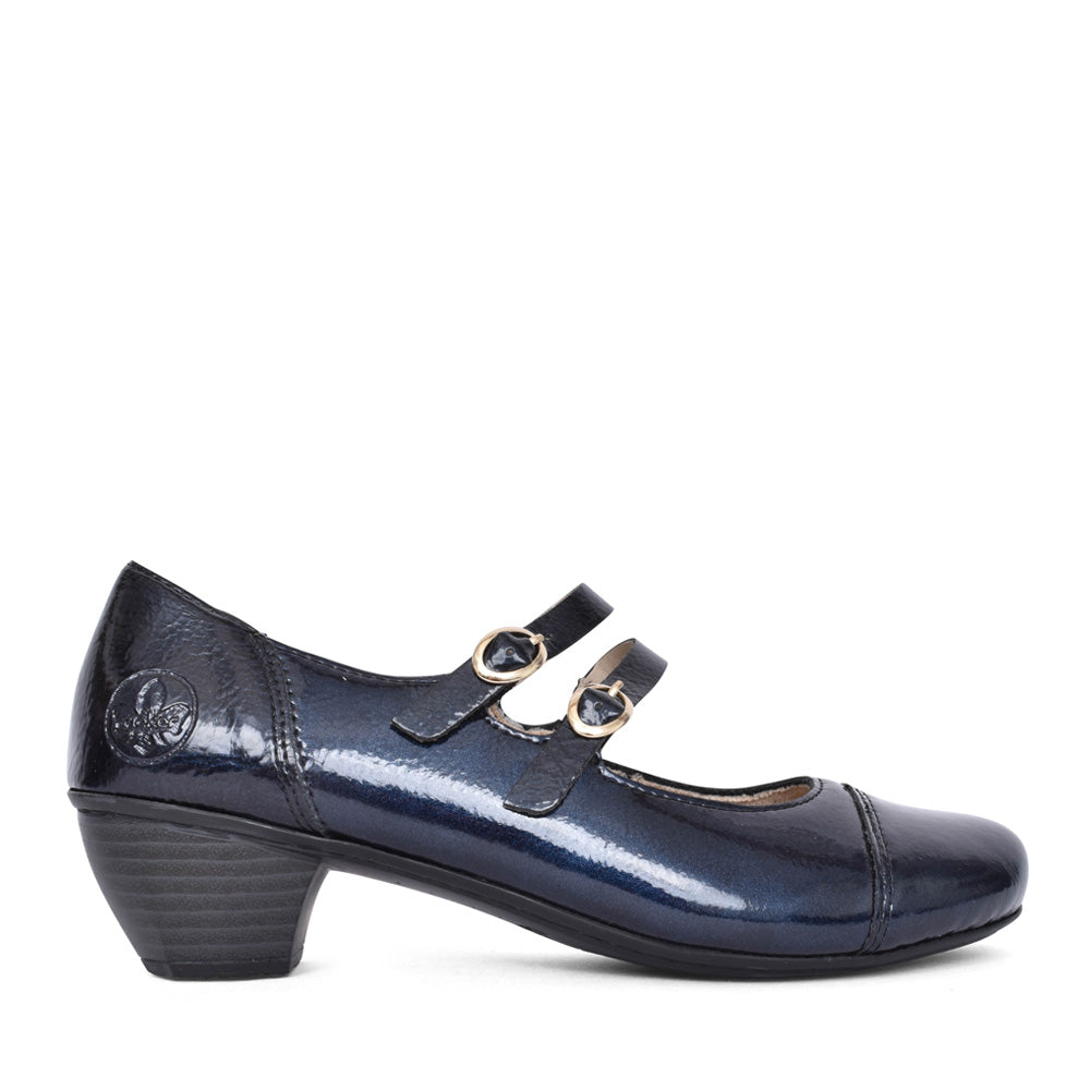 Ladies 41758 Low Heel Strap Shoe In Navy