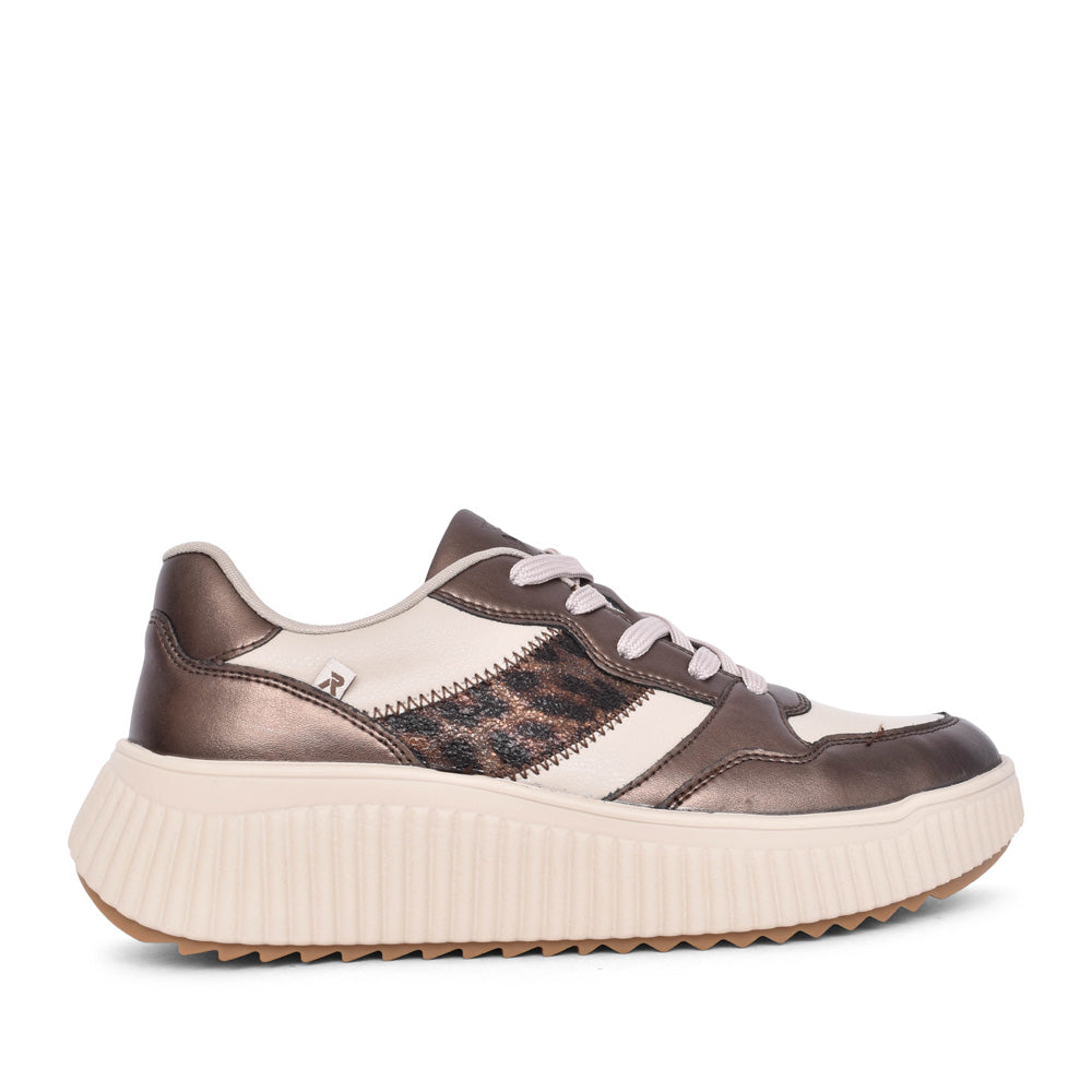 Ladies W1702 Laced Trainer In Beige Multi