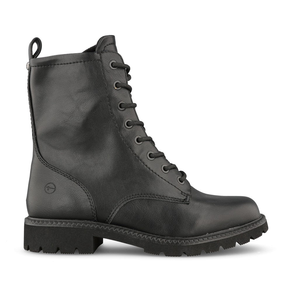 Ladies 1-25215 Low Heel Laced Ankle Boot In Black