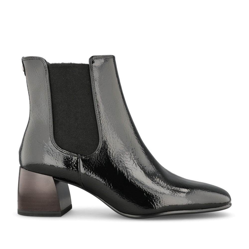 Ladies 1-25327 Block Heel Ankle Boot In Blk Patent