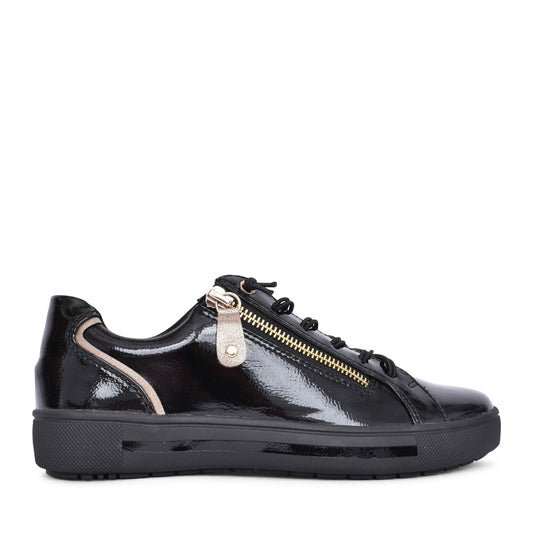 Ladies 8-23660 Laced Trainer In Blk Patent