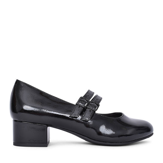 Ladies 8-24366 Low Heel Court Shoe In Blk Patent