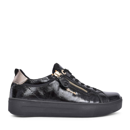 Ladies 8-83707 Laced Trainer In Blk Patent