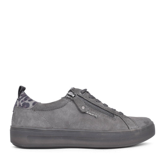 Ladies 8-83707 Laced Trainer In Anthracite