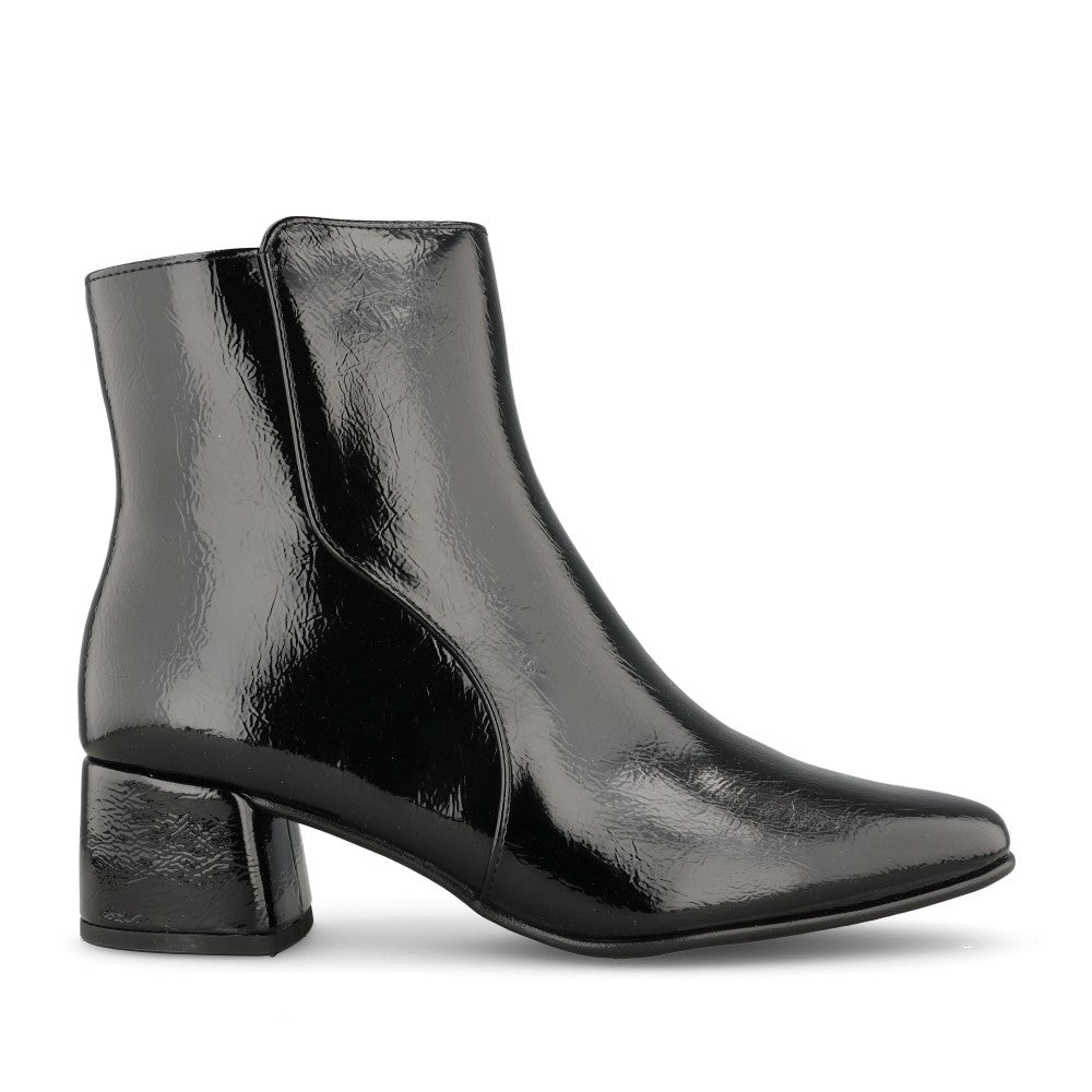 Ladies 2-25302 Block Heel Ankle Boot In Blk Patent