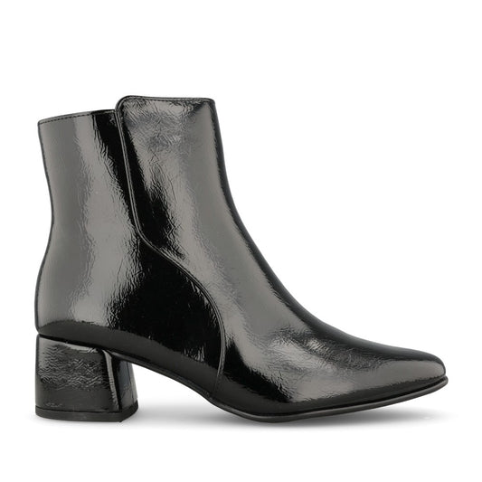Ladies 2-25302 Block Heel Ankle Boot In Blk Patent