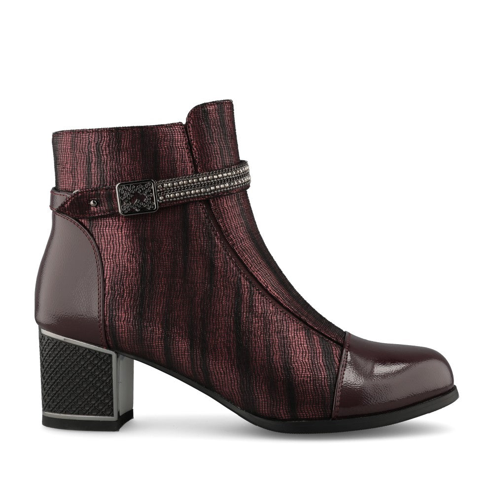 Ladies H701 Block Heel Ankle Boot In Burgandy