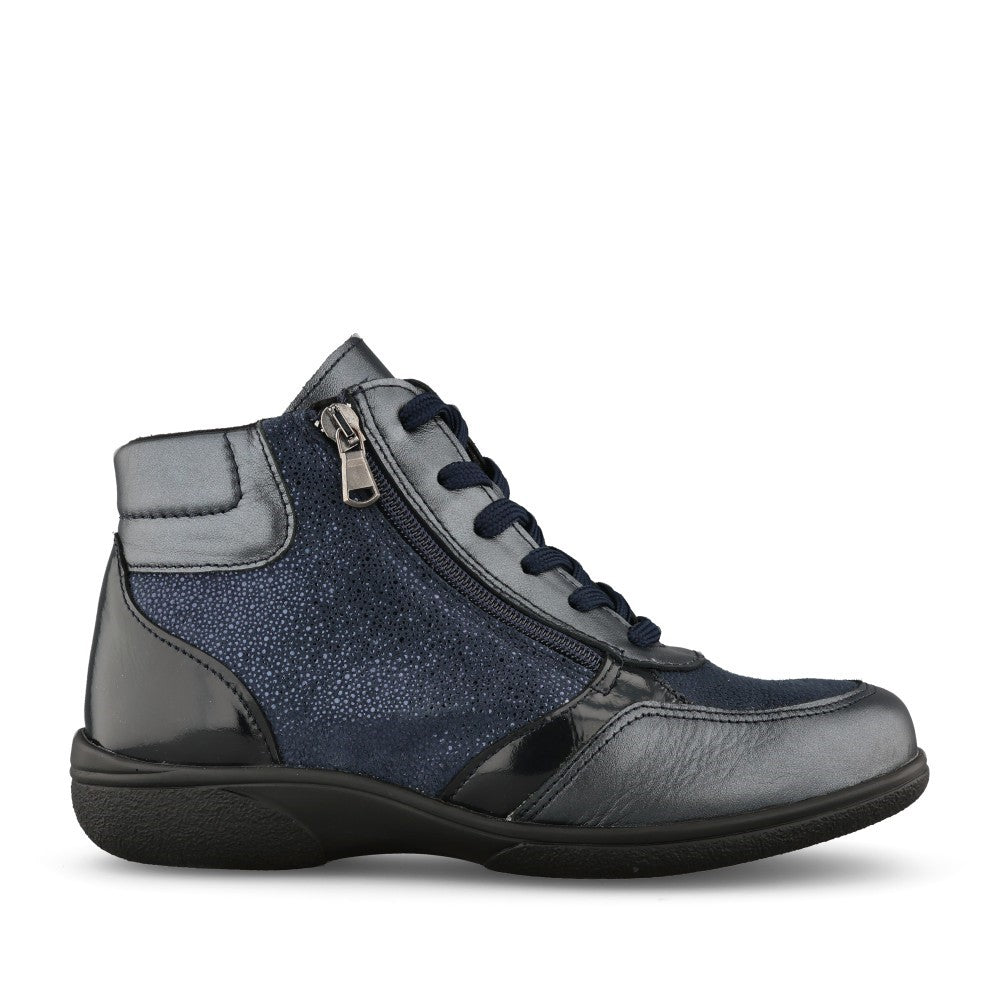 Ladies Nova 75344 2v Laced Ankle Boot In Navy
