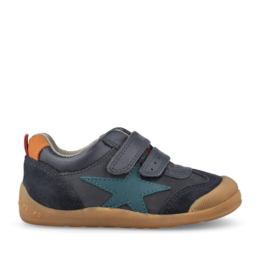 Boys Tickle Star Navy Leather Velcro Shoe In Kids F Fit