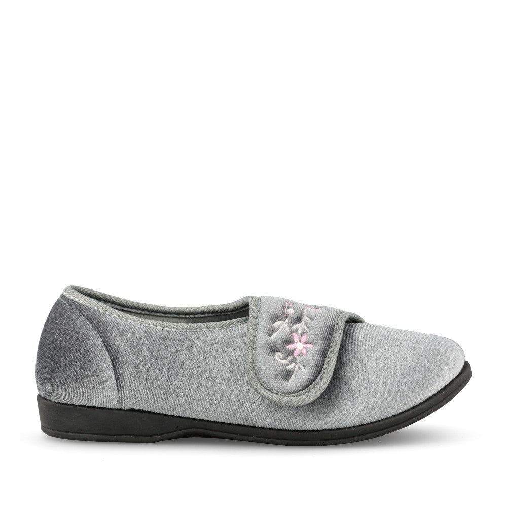 Ladies Veronica Velcro Slipper In Grey