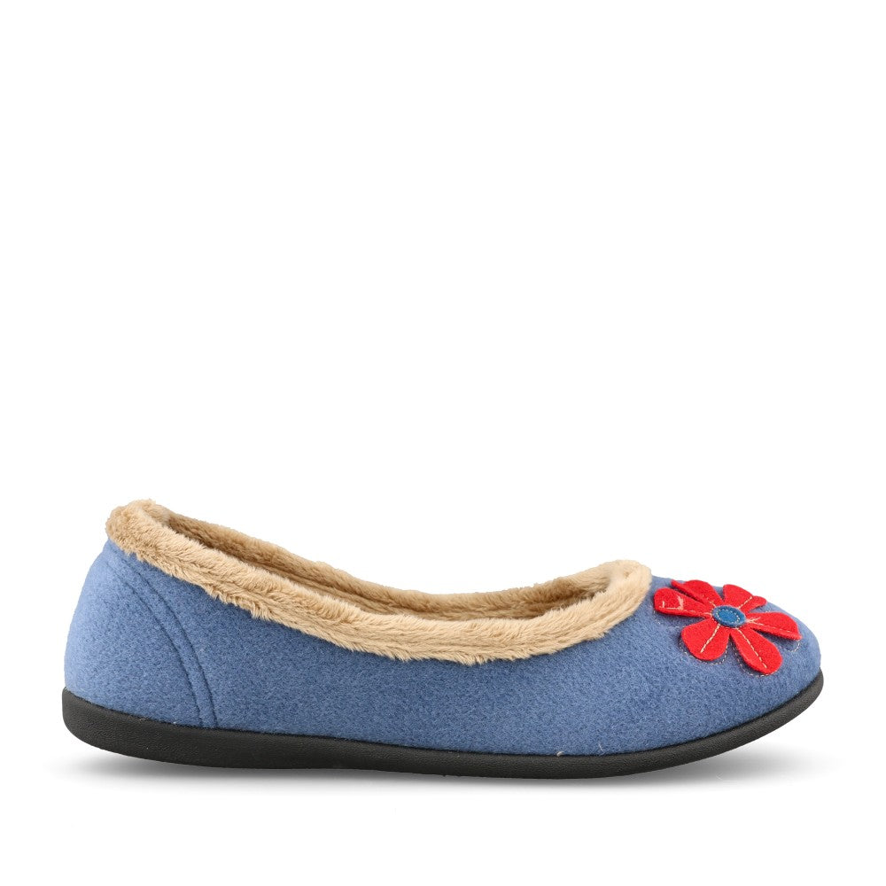 Ladies Happy 464 Wide Fit Slipper In Light Blue