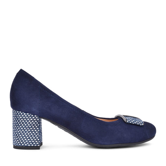 Ladies 5754 G-fit Medium Heel Court Shoe In Navy Check