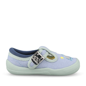 Boys Briley Way T Blue Combi Canvas T-bar Shoe In Kids G Fit