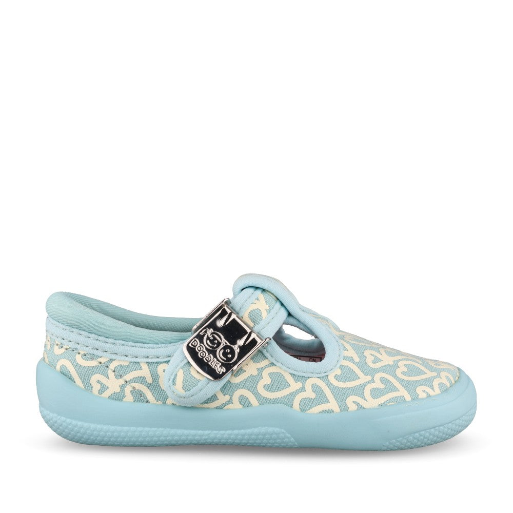 Girls Briley Way T Teal Combi Canvas T-bar Shoe In Kids G Fit