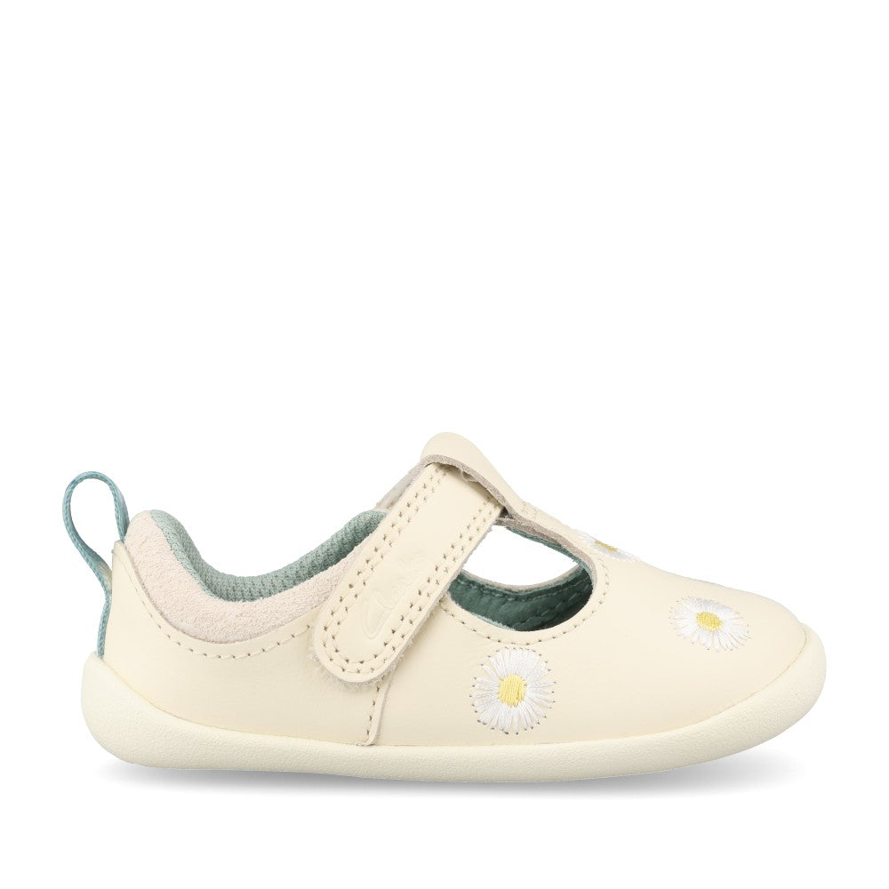 Girls Roamer Flora T Cotton Leather T-bar Shoe In Kids G Fit