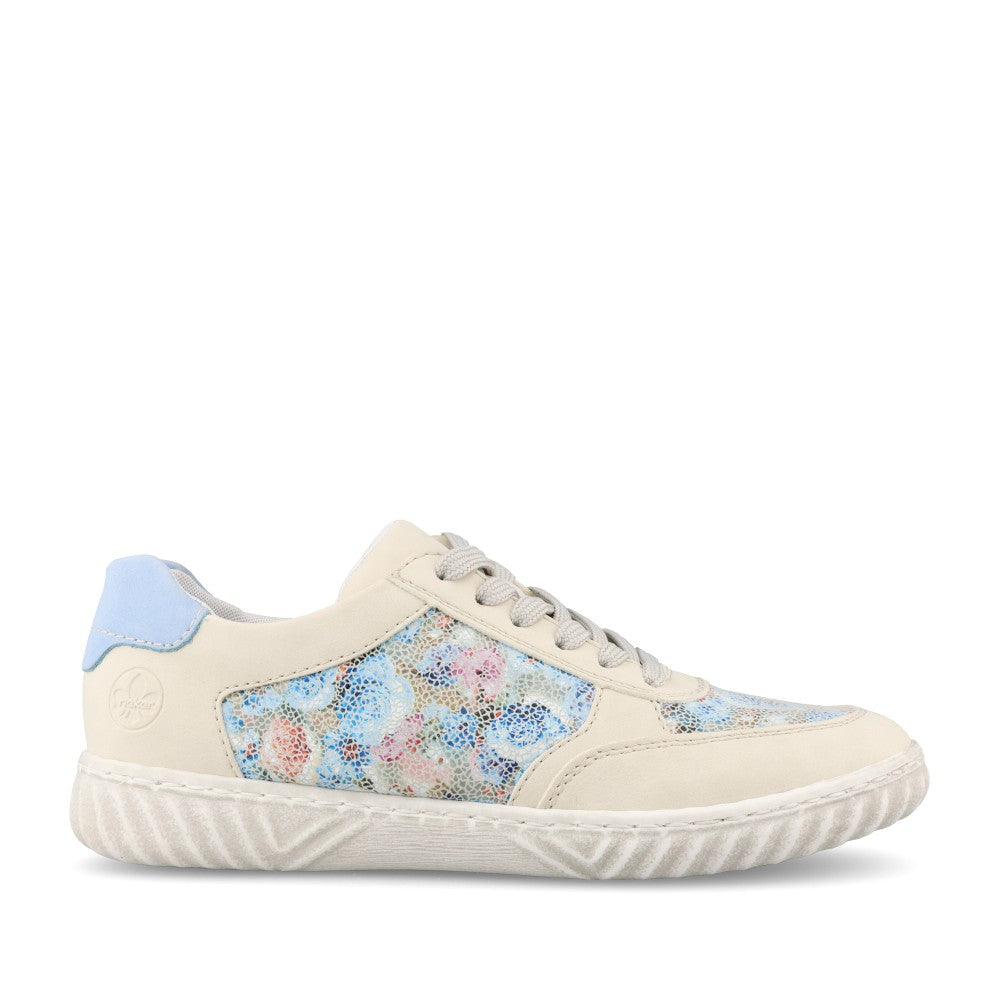 Ladies N0904 Laced Trainer In Beige Multi
