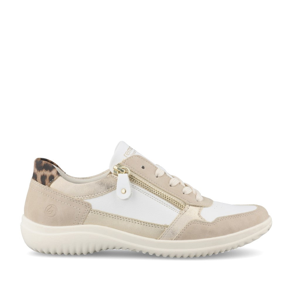 Ladies D1e06 Laced Trainer In Beige Multi