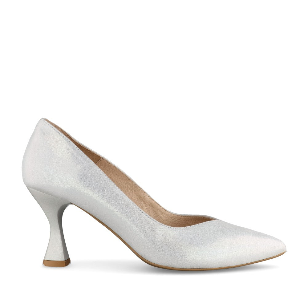 Ladies 6047 Medium Heel Court Shoe In Silver Shim