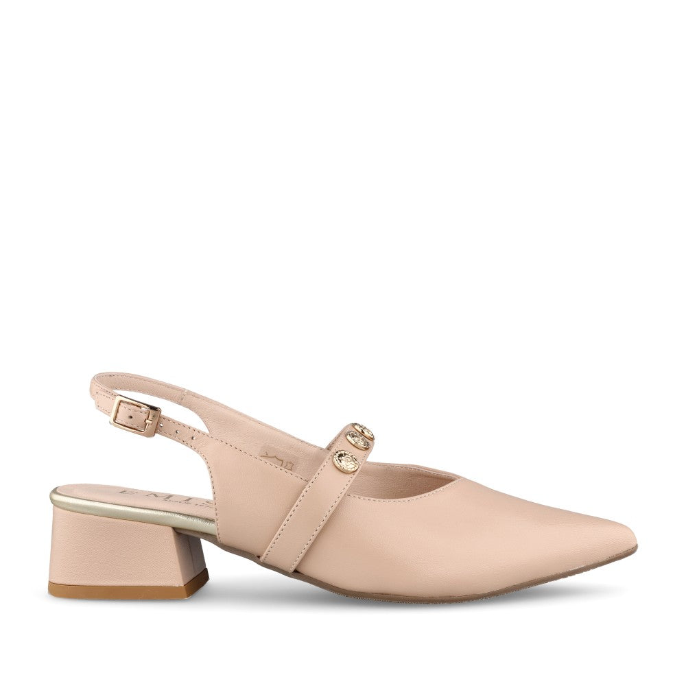 Ladies 8424 Low Heel Sling Back Shoe In Beige