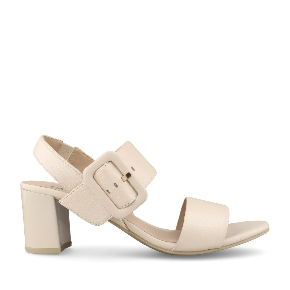 Ladies 9-28306 Mid Heel Sandal In Cream