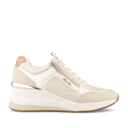 Ladies 1-23703 Laced Wedge Trainer In Beige