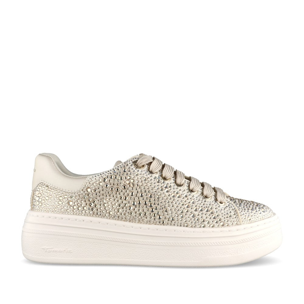 Ladies 1-23795 Laced Trainer In Champagne