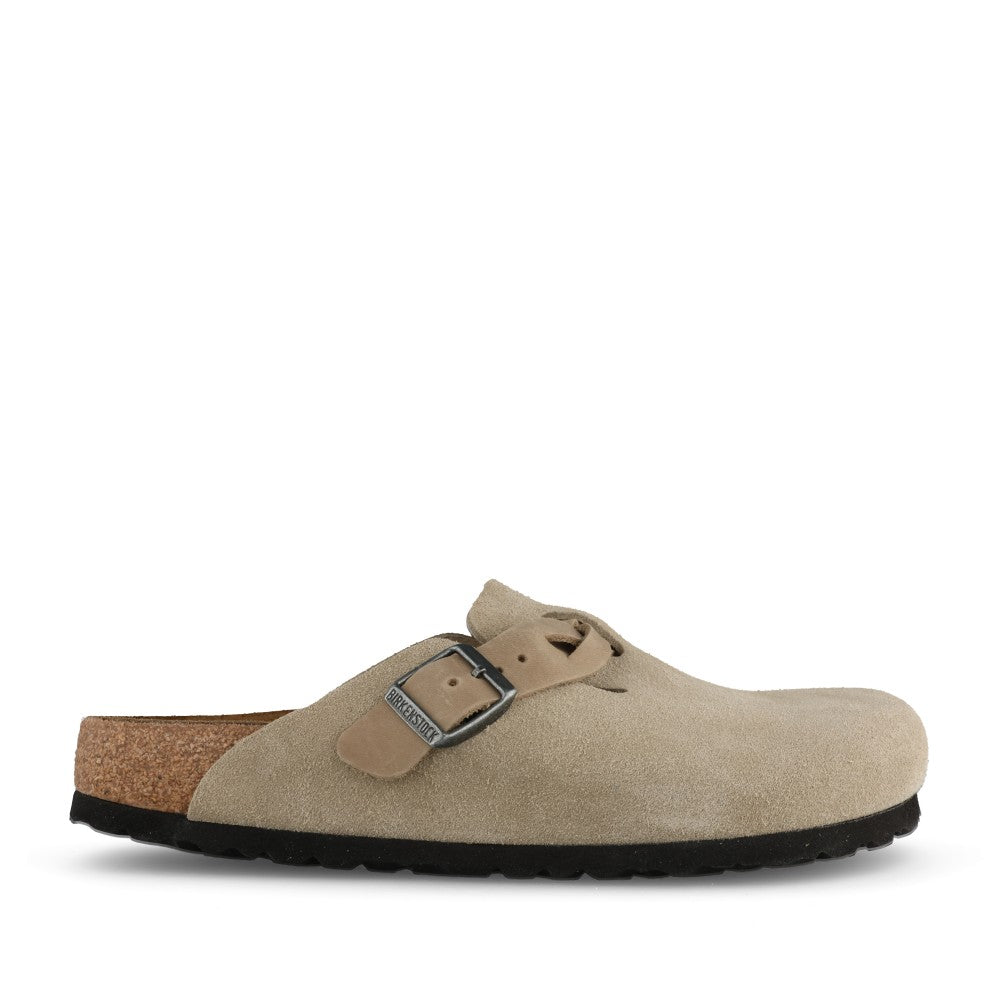 Ladies 1026694 Boston Suede Leather Clog In Taupe