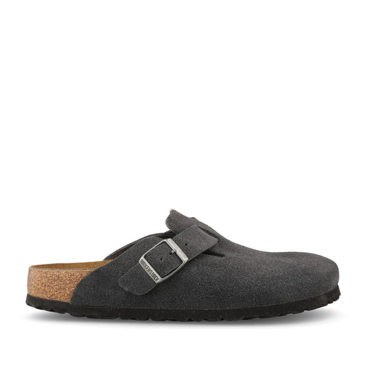 Ladies 1031678 Boston Suede Leather Clog In Charcoal
