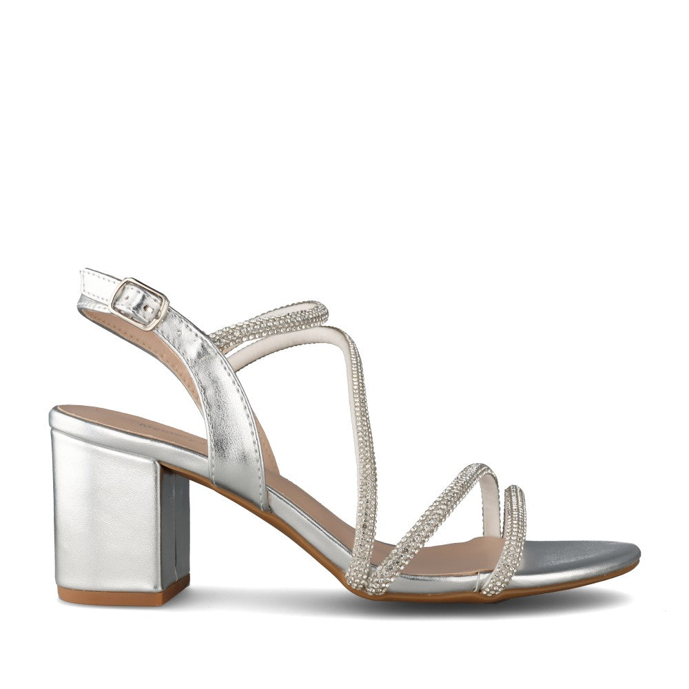 Ladies Dell Lea Medium Heel Sandal In Silver