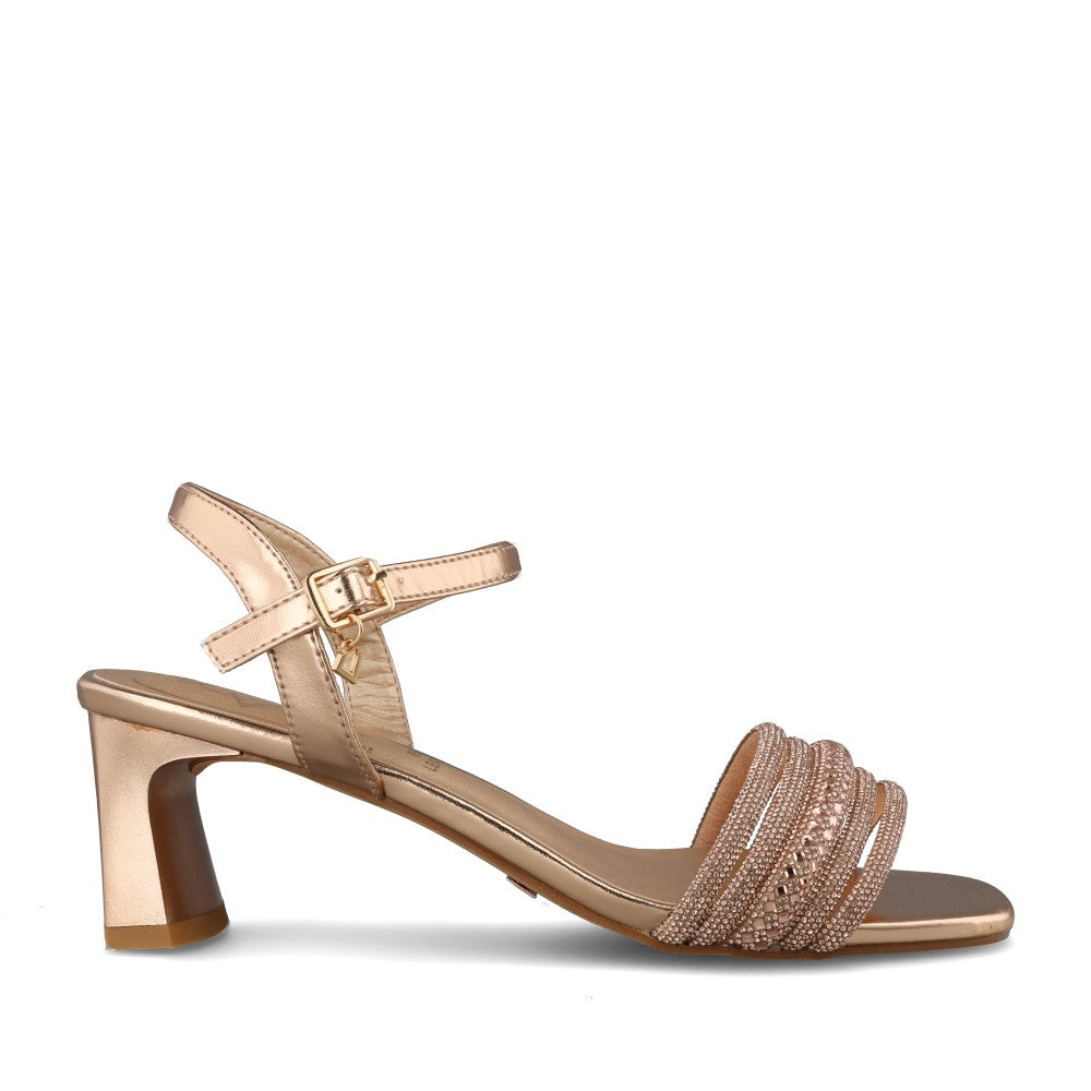 Ladies Fantasy Low Heel Sandal In Rose Gold