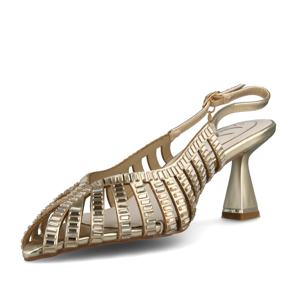 Ladies Cold Heart Medium Heel Sandal In Gold