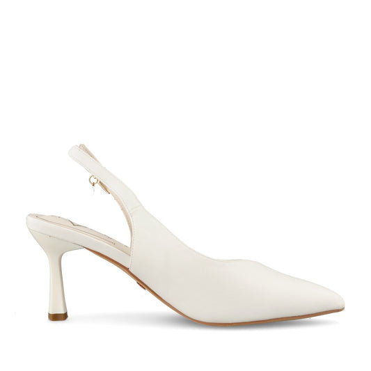 Ladies Escapade Medium Heel Sling Back Shoe In White