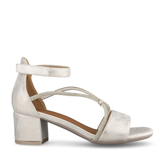 Ladies Bem71101 Low Block Heel Sandal In Silver