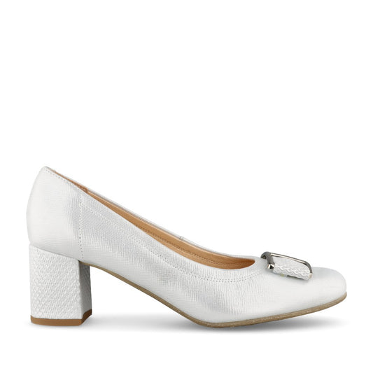 Ladies 5754 G-fit Medium Heel Court Shoe In Silver