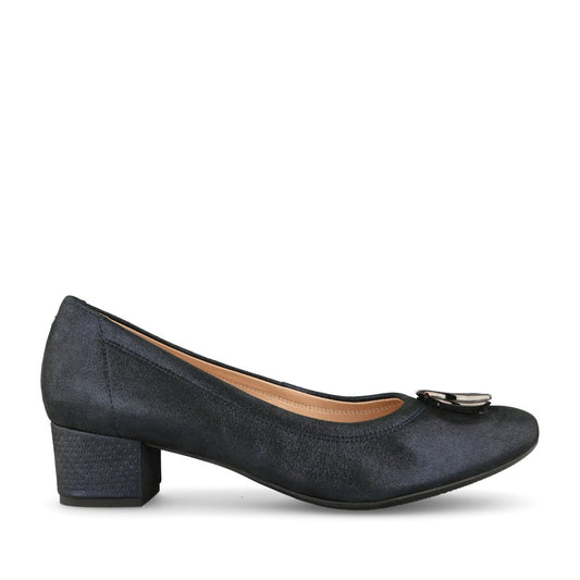 Ladies 6415 Shimmer Check H-fit Low Heel Shoe In Navy