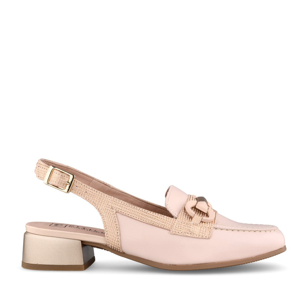Ladies 11151 Block Heel Sling Back Shoe In Nude