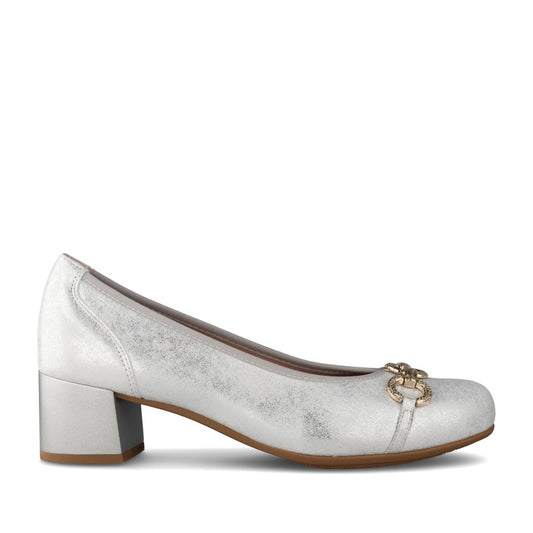Ladies 11133 Low Heel Court Shoe In Silver