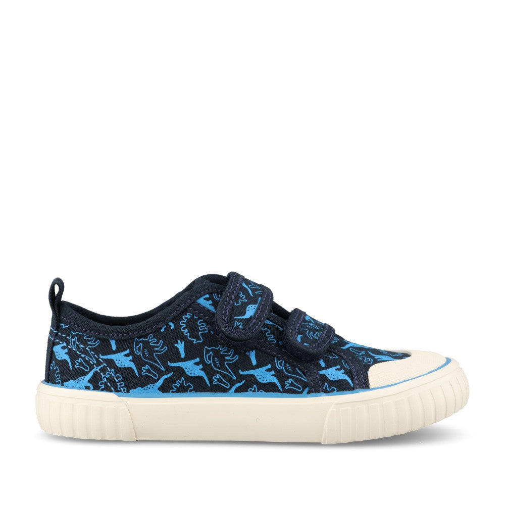 Boys Tide Navy Dino Canvas Shoe In Kids F Fit