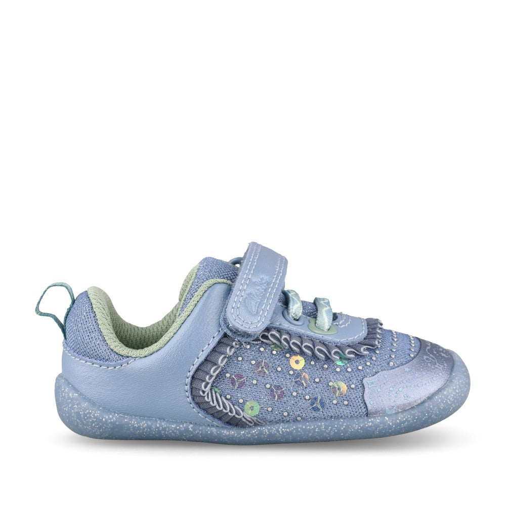 Girls Roamer Gleam Blue Interest T-bar Shoe In Kids F Fit