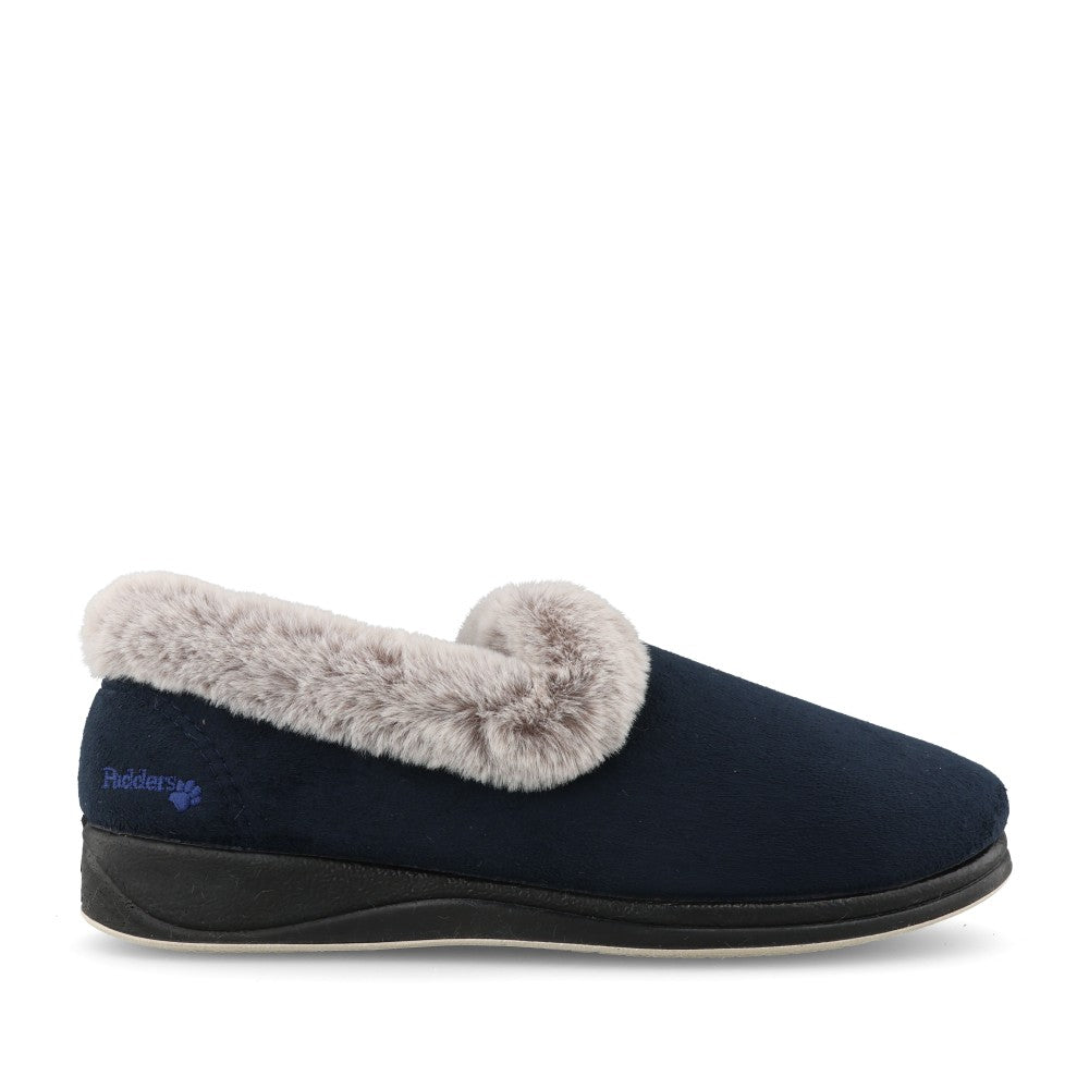 Ladies Repose Wide Fit Plain Slipper In Navy