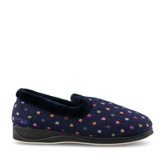 Ladies Repose Wide Fit Spotted Slipper In Navy